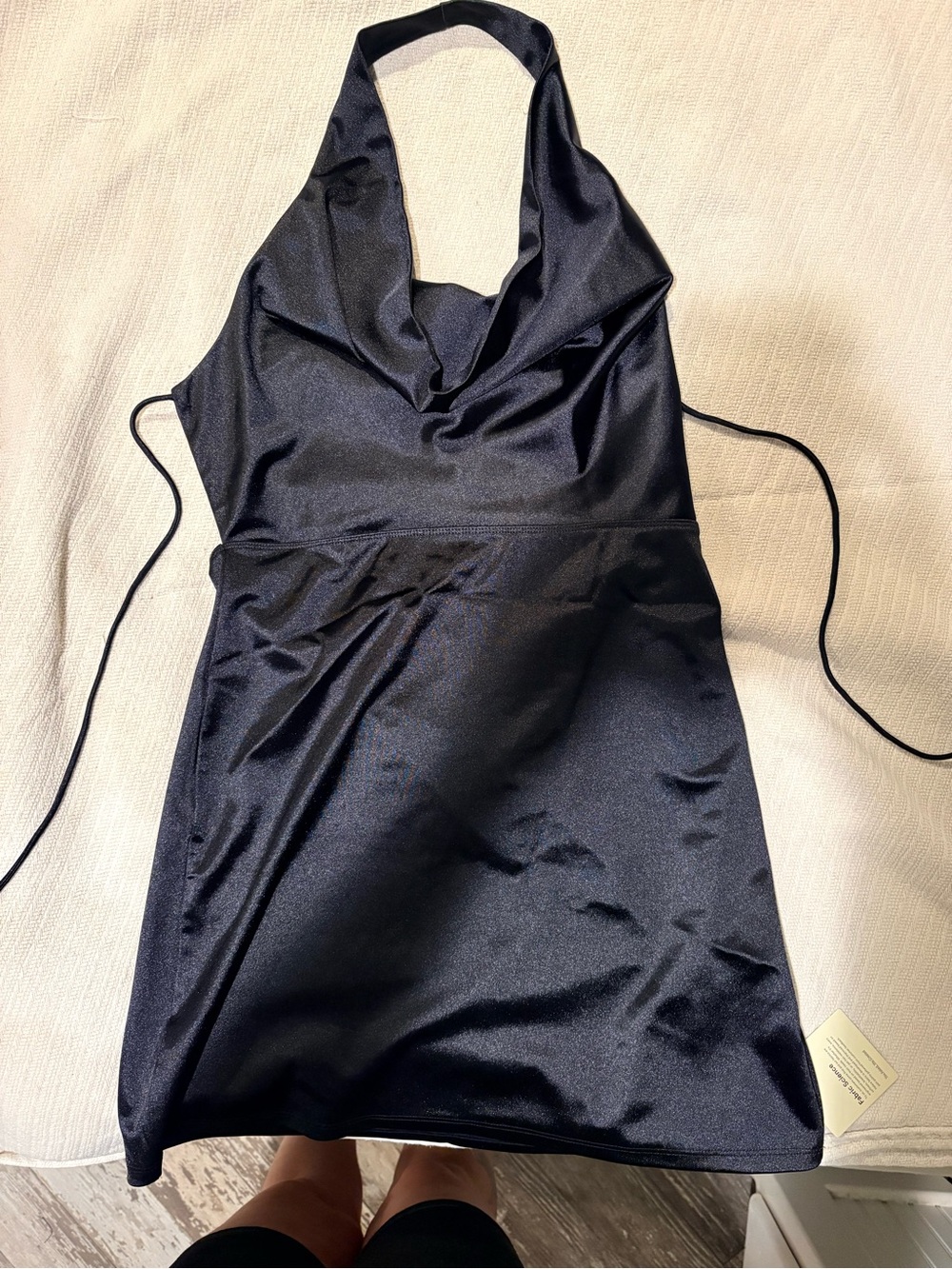 Halara Stretch Satin Halter Cowl Neck Mini Dress in Black